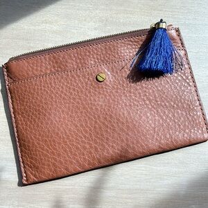 J.Crew Clutch Leather with Blue Tassel